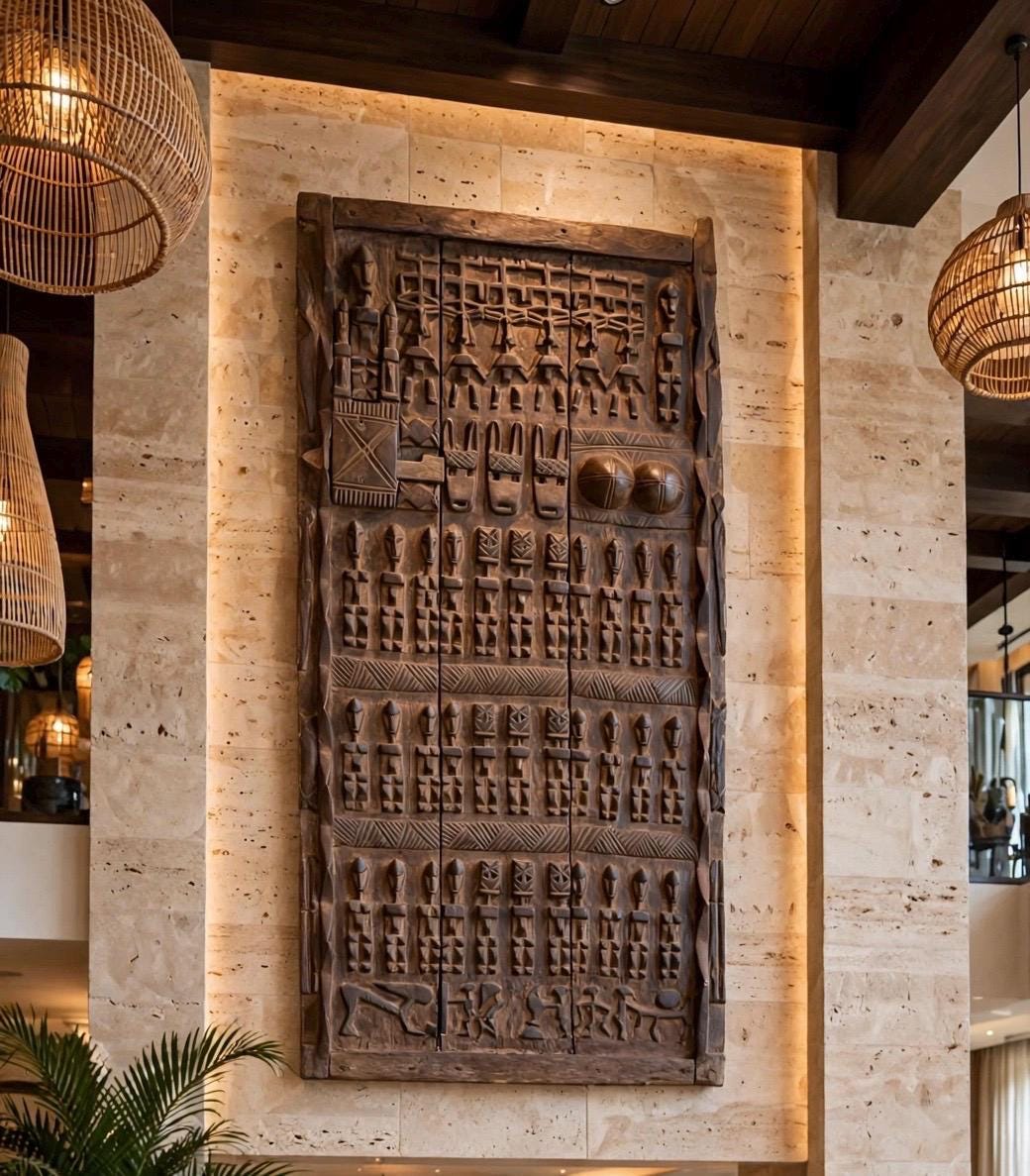 Wall decor Antique African Dogon Door Panel: Carved Wood Tribal Art (74x32)