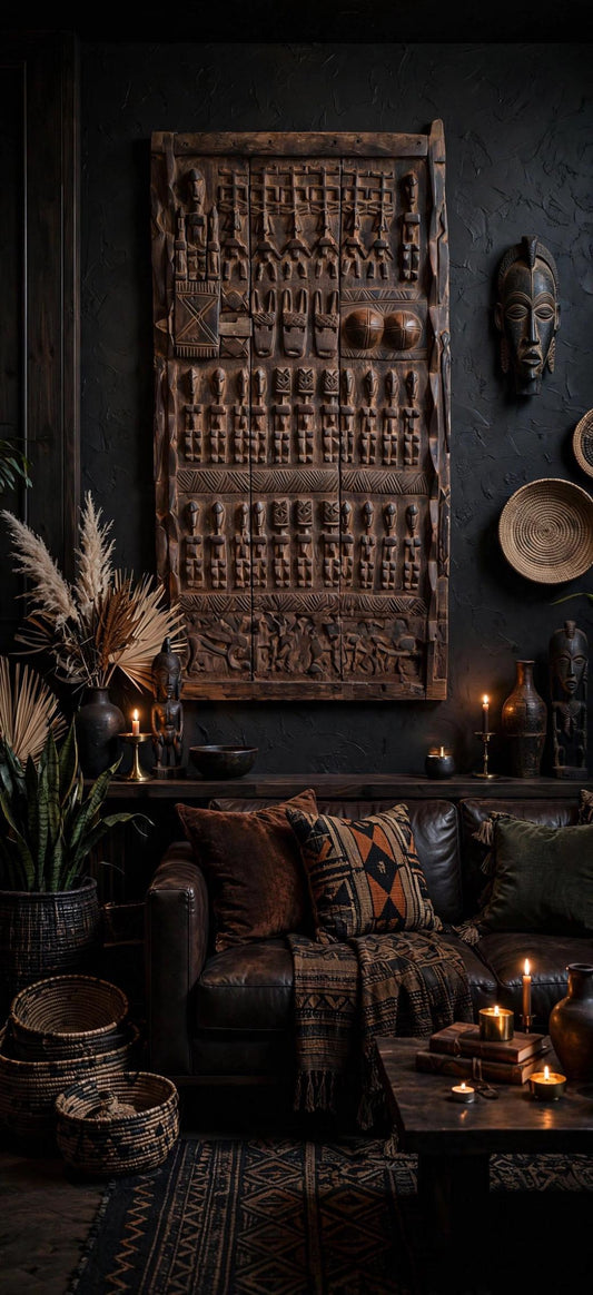 Wall decor Antique African Dogon Door Panel: Carved Wood Tribal Art (74x32)