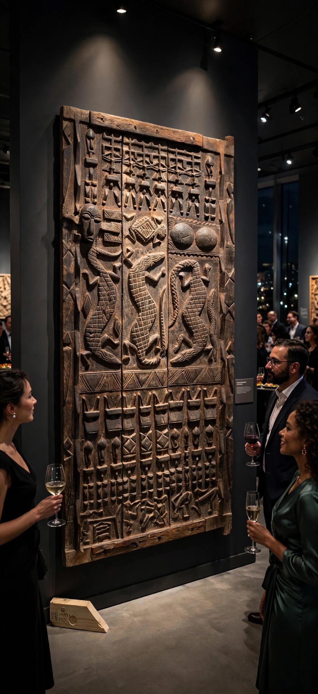 Unique Wall decor Antique African Dogon Granary Door Panel: Carved Wood Tribal Art (76x34)