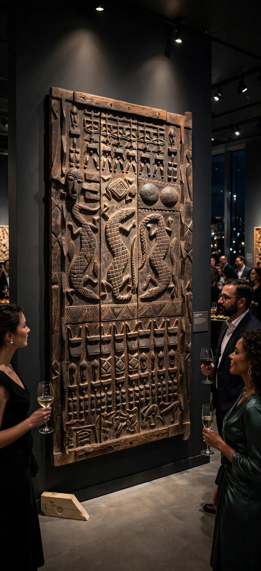 Unique Wall decor Antique African Dogon Granary Door Panel: Carved Wood Tribal Art (76x34)