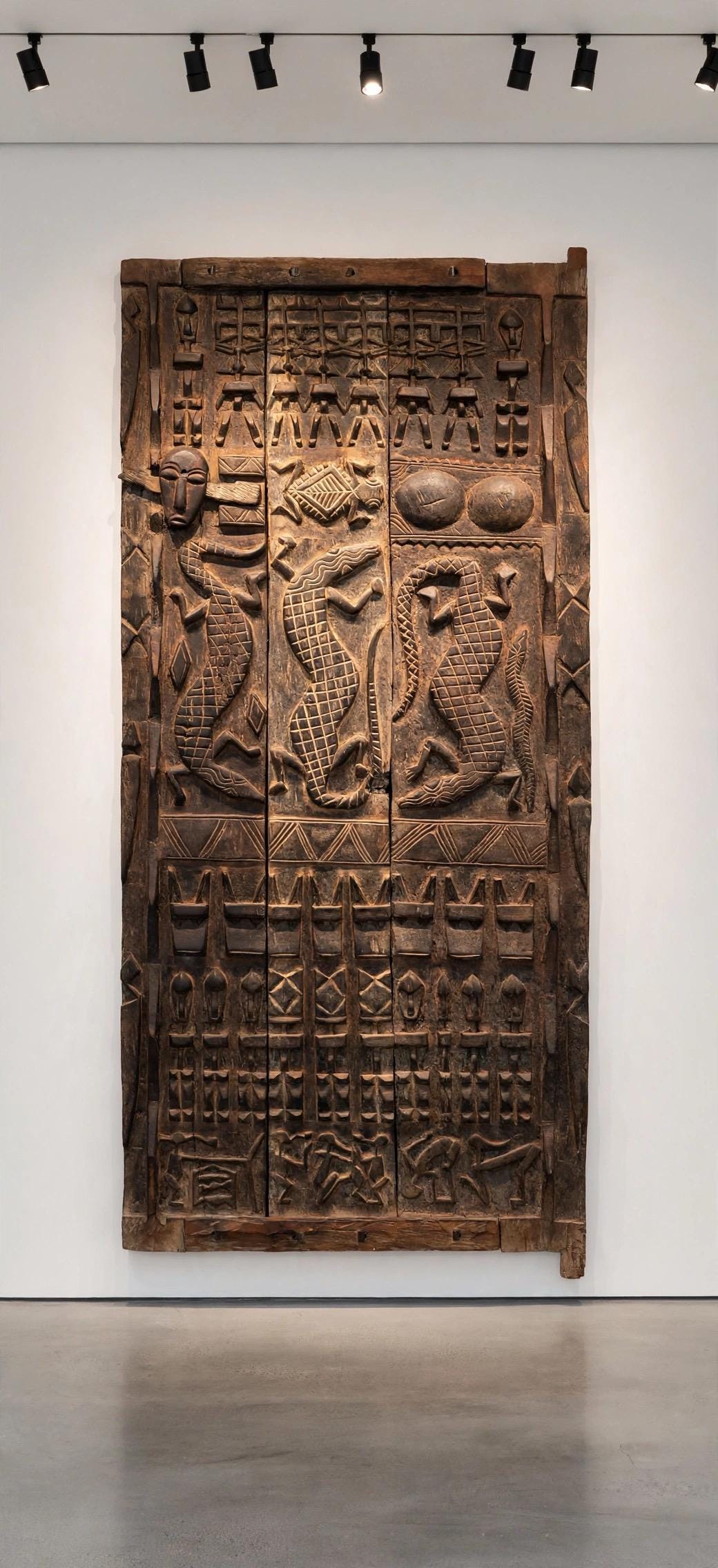 Unique Wall decor Antique African Dogon Granary Door Panel: Carved Wood Tribal Art (76x34)