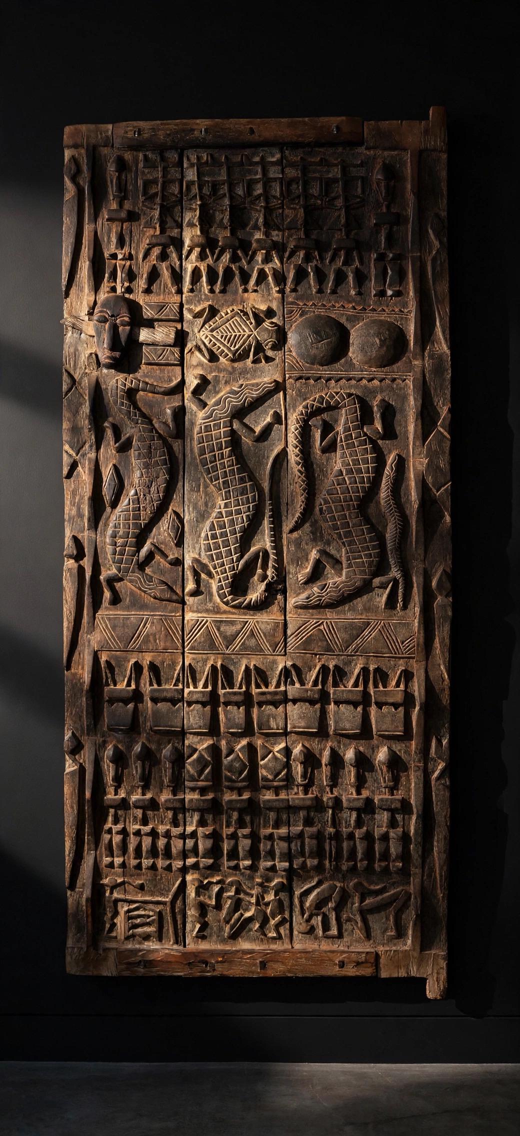 Unique Wall decor Antique African Dogon Granary Door Panel: Carved Wood Tribal Art (76x34)