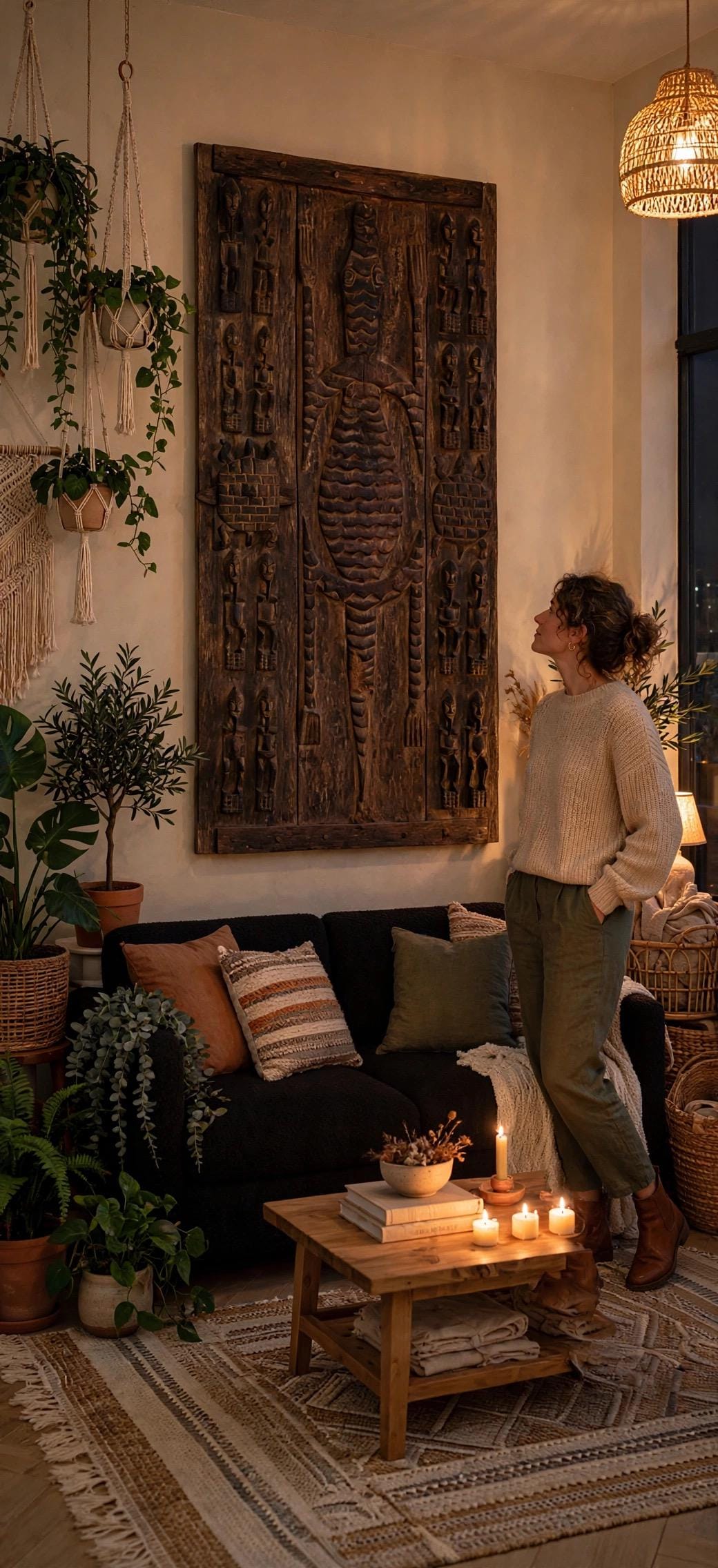 Antique Crocodile Dogon Door Panel: African Tribal Art, Carved Wood Decor 30.5 × 74