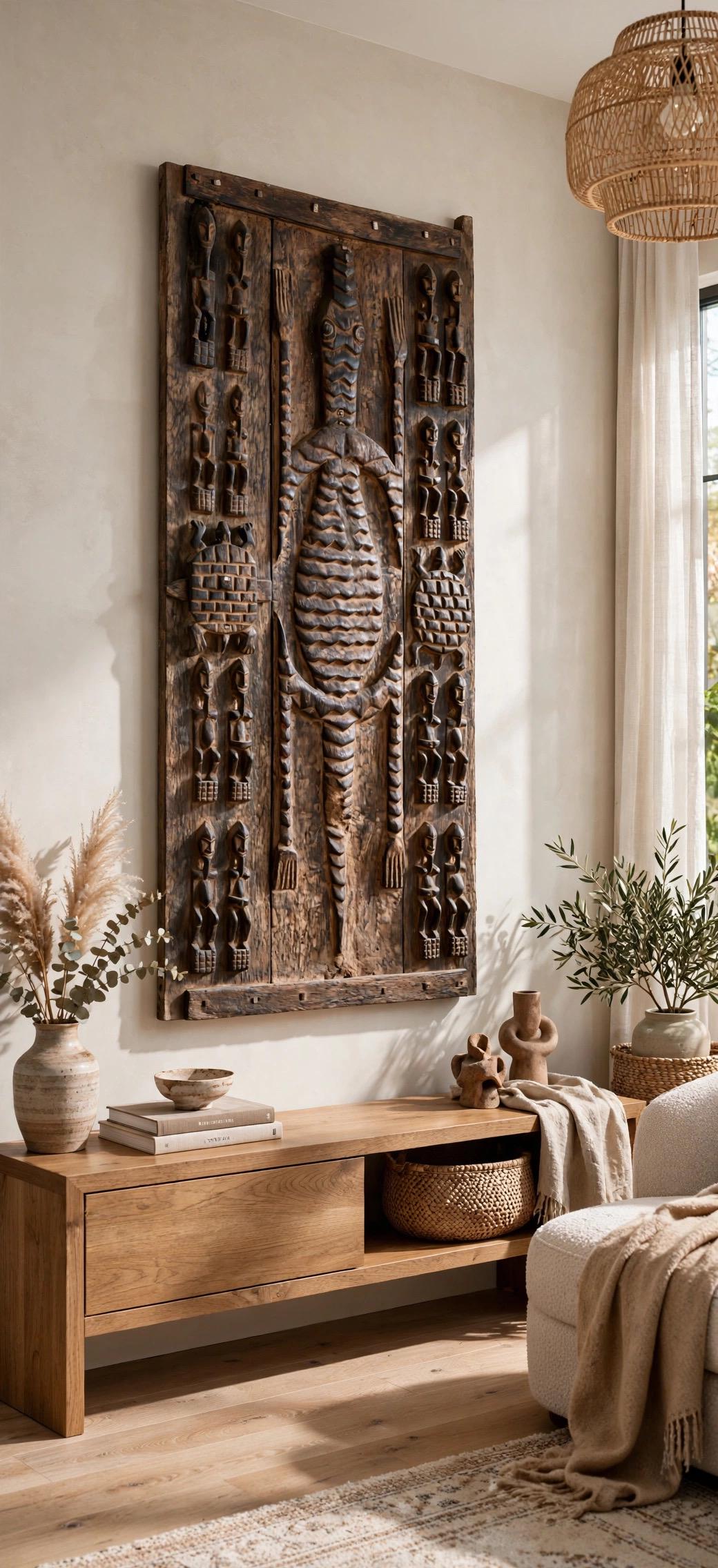 Antique Crocodile Dogon Door Panel: African Tribal Art, Carved Wood Decor 30.5 × 74