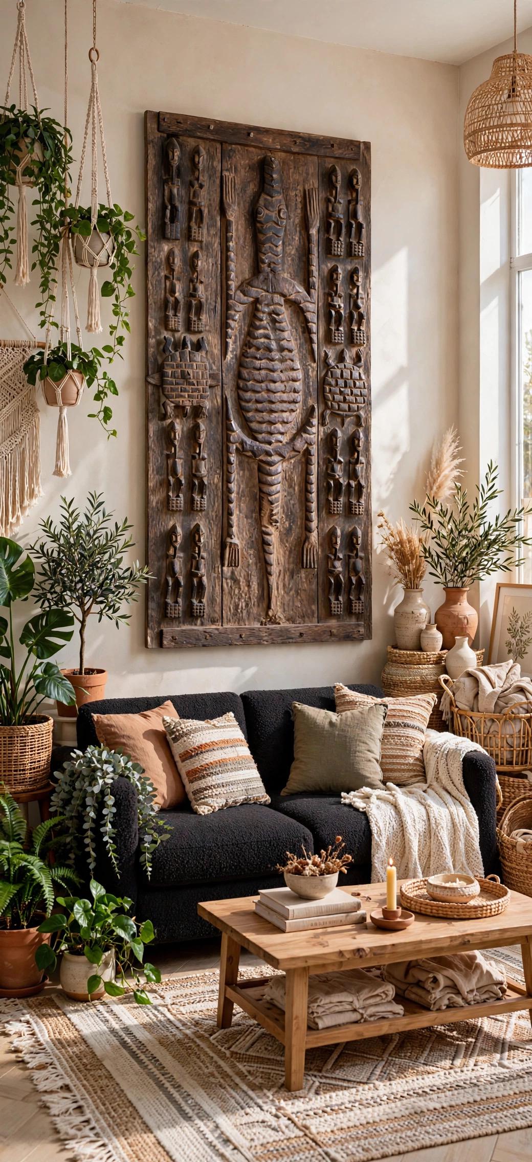 Antique Crocodile Dogon Door Panel: African Tribal Art, Carved Wood Decor 30.5 × 74