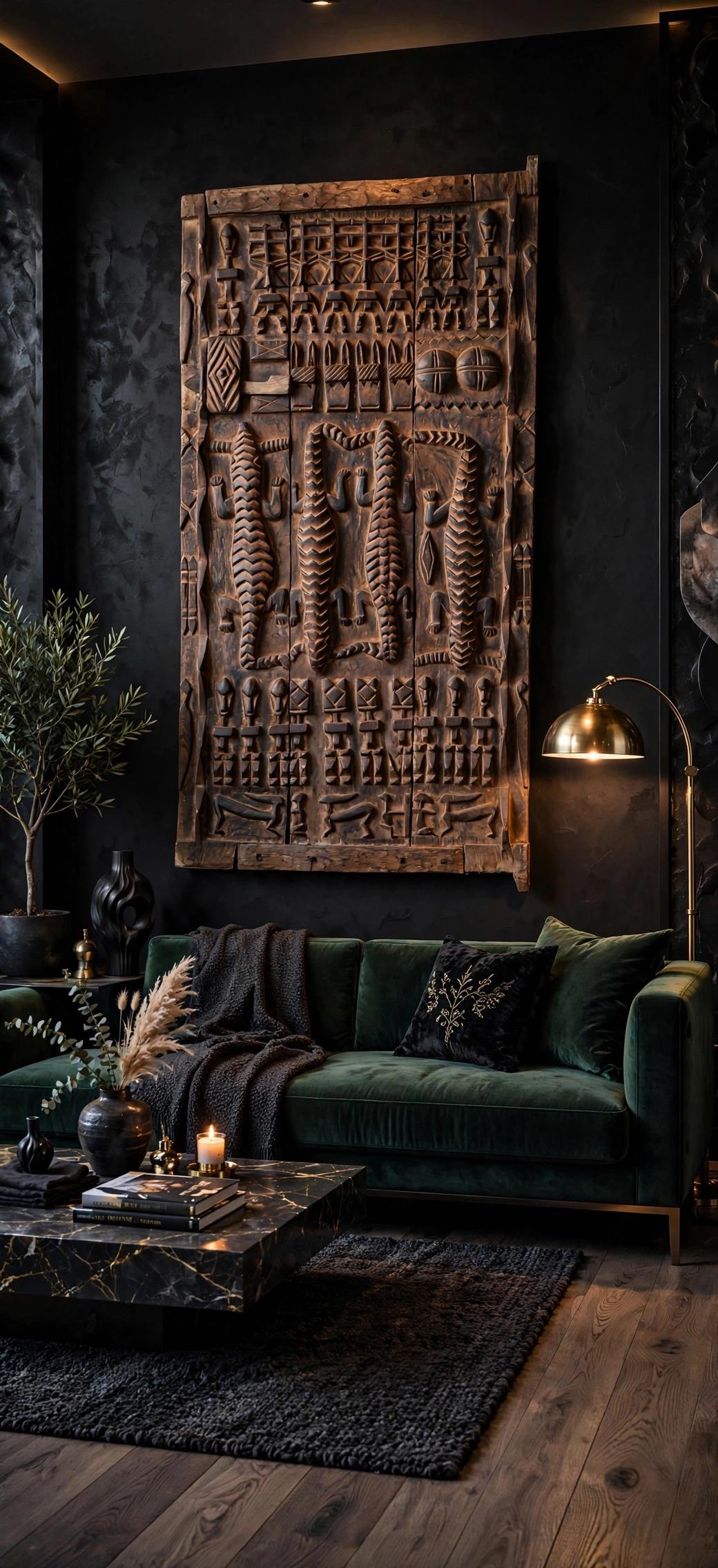 Rare Wall decor Antique African Dogon Door Panel: Carved Wood Tribal Art (74x34)