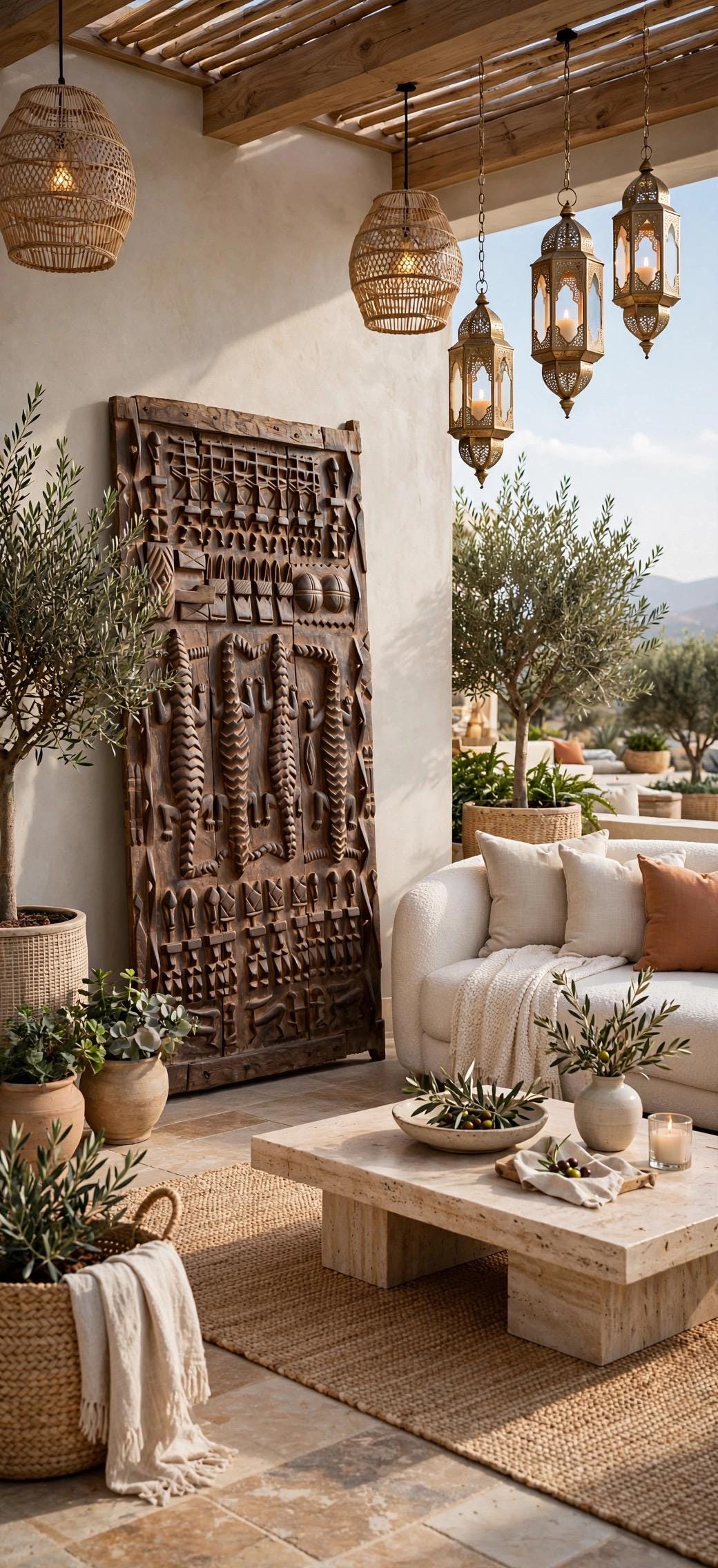 Rare Wall decor Antique African Dogon Door Panel: Carved Wood Tribal Art (74x34)