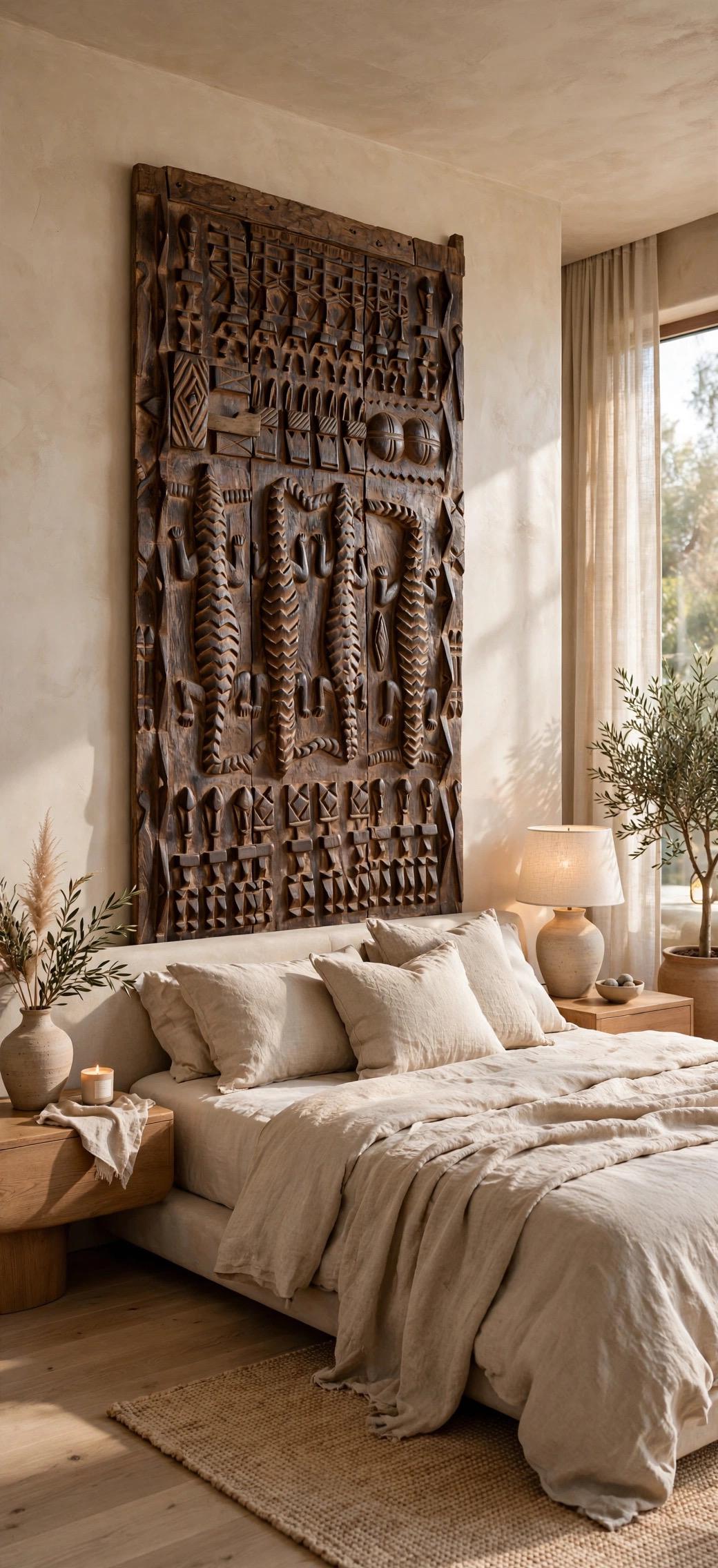 Rare Wall decor Antique African Dogon Door Panel: Carved Wood Tribal Art (74x34)