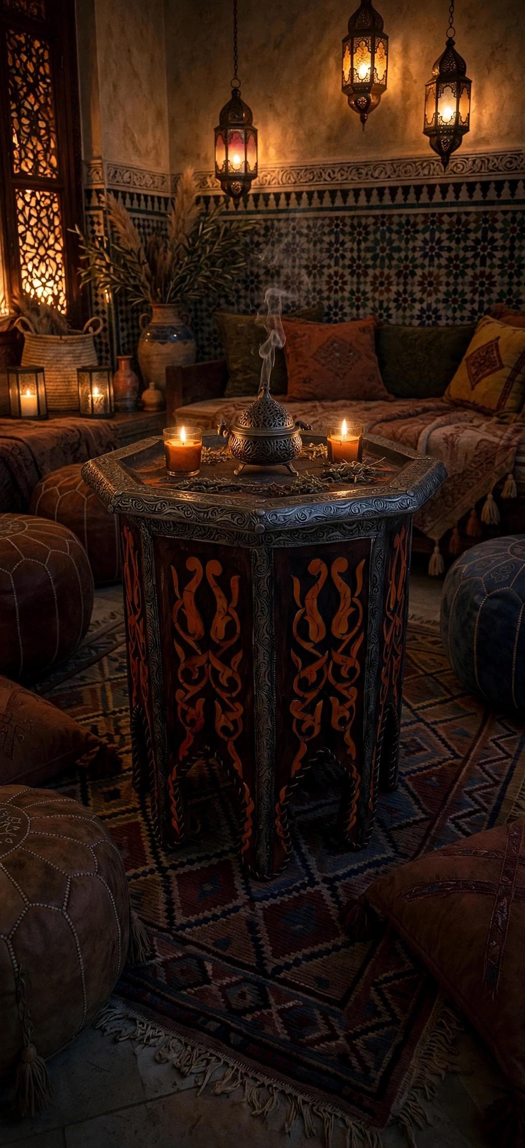 Antique unique Bone Inlay side Table: Moroccan Handmade coffee table