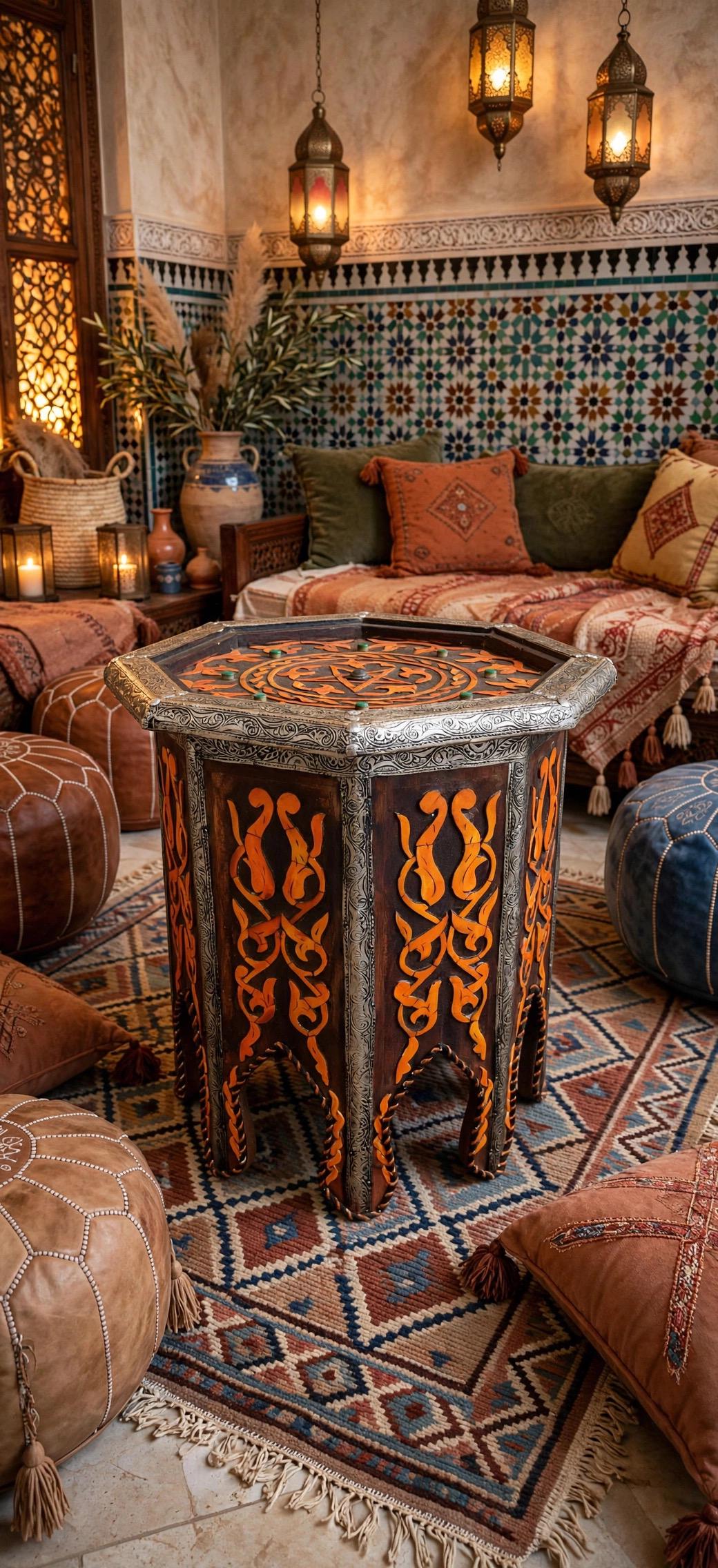 Antique unique Bone Inlay side Table: Moroccan Handmade coffee table