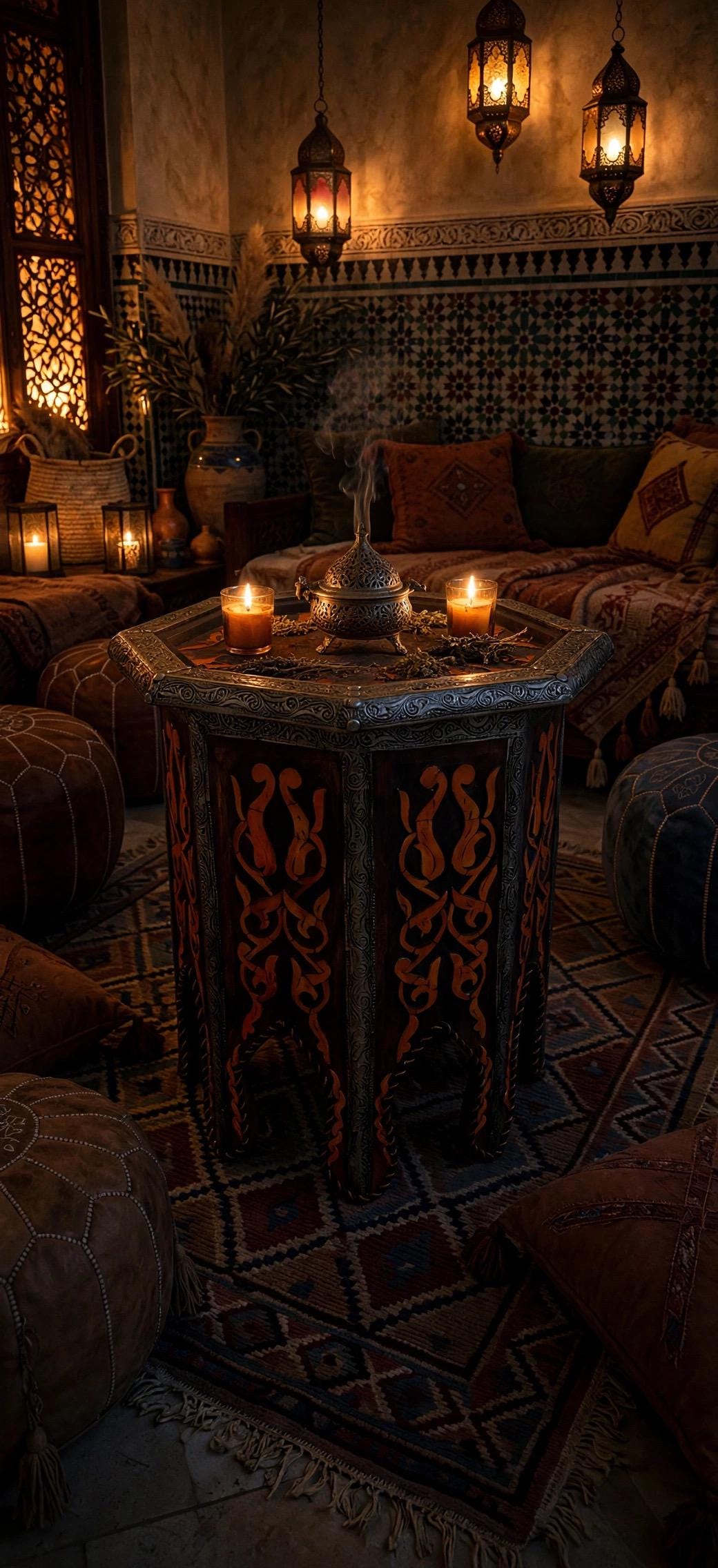Antique unique Bone Inlay side Table: Moroccan Handmade coffee table