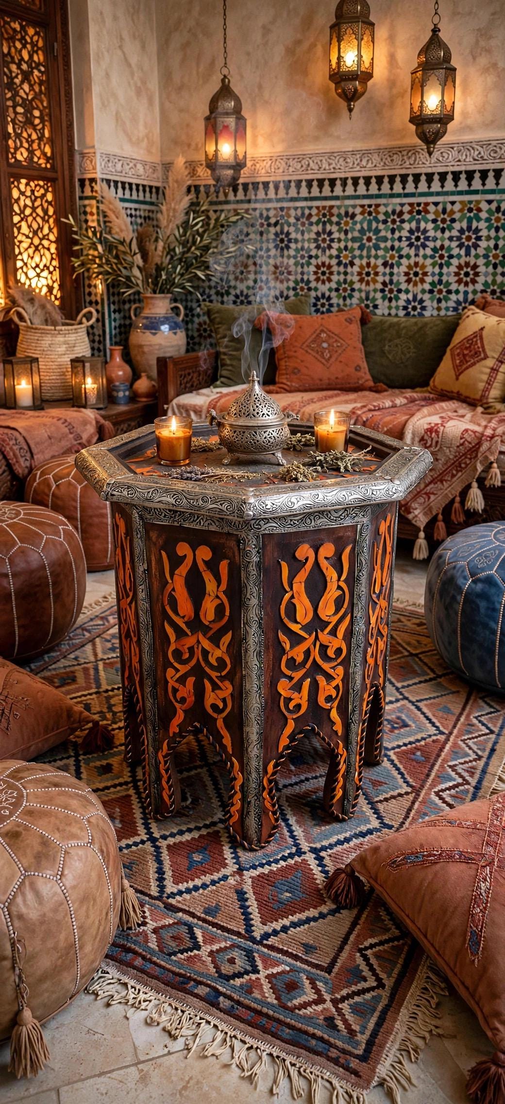 Antique unique Bone Inlay side Table: Moroccan Handmade coffee table