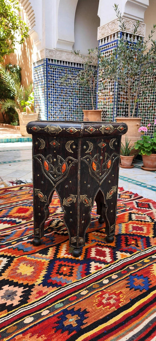 Moroccan Bone Inlay Side Table: Handmade Octagonal Coffee Table Home Decor