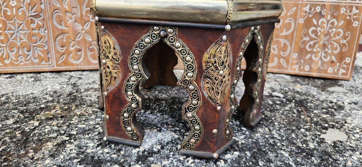One of a kind Vintage Moroccan silver metal side Table: Handmade coffee table