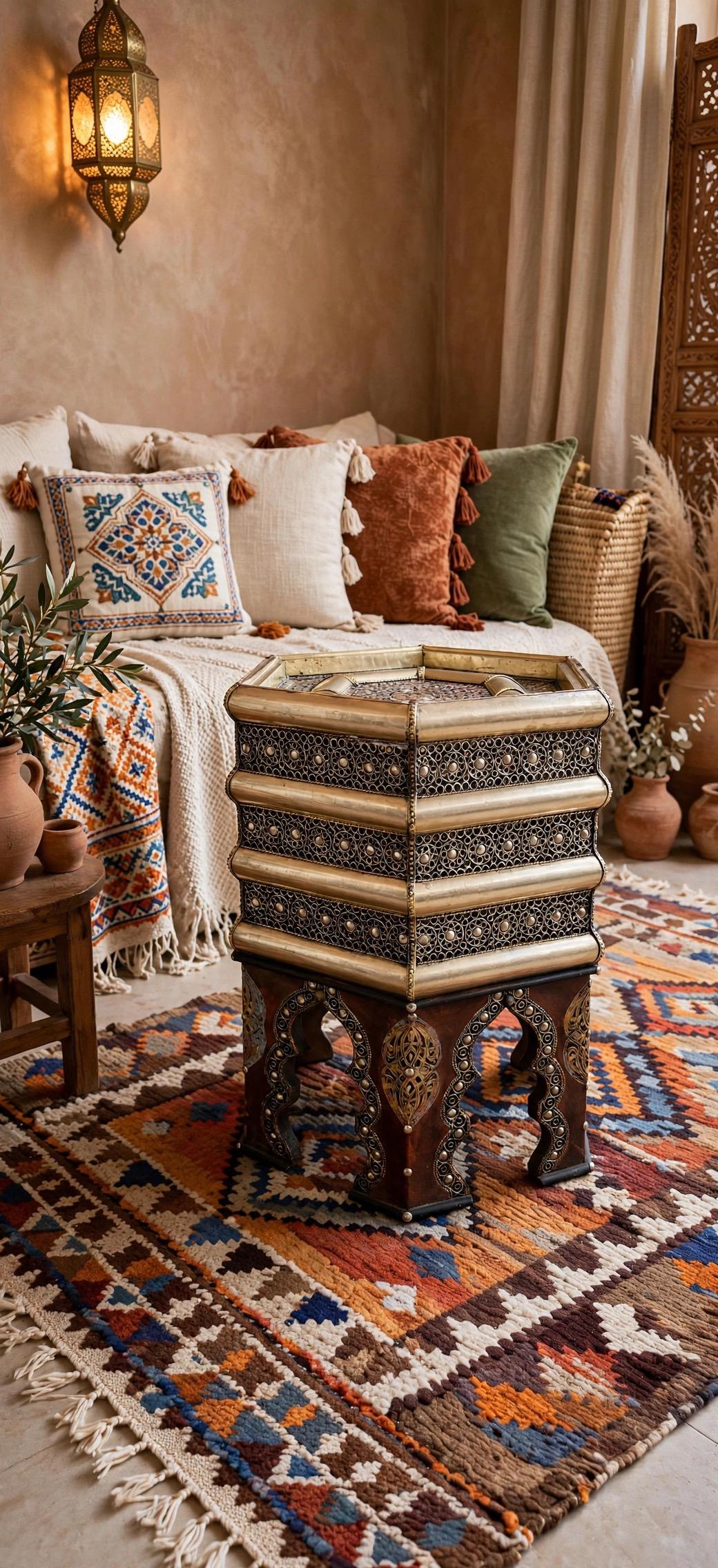 One of a kind Vintage Moroccan silver metal side Table: Handmade coffee table