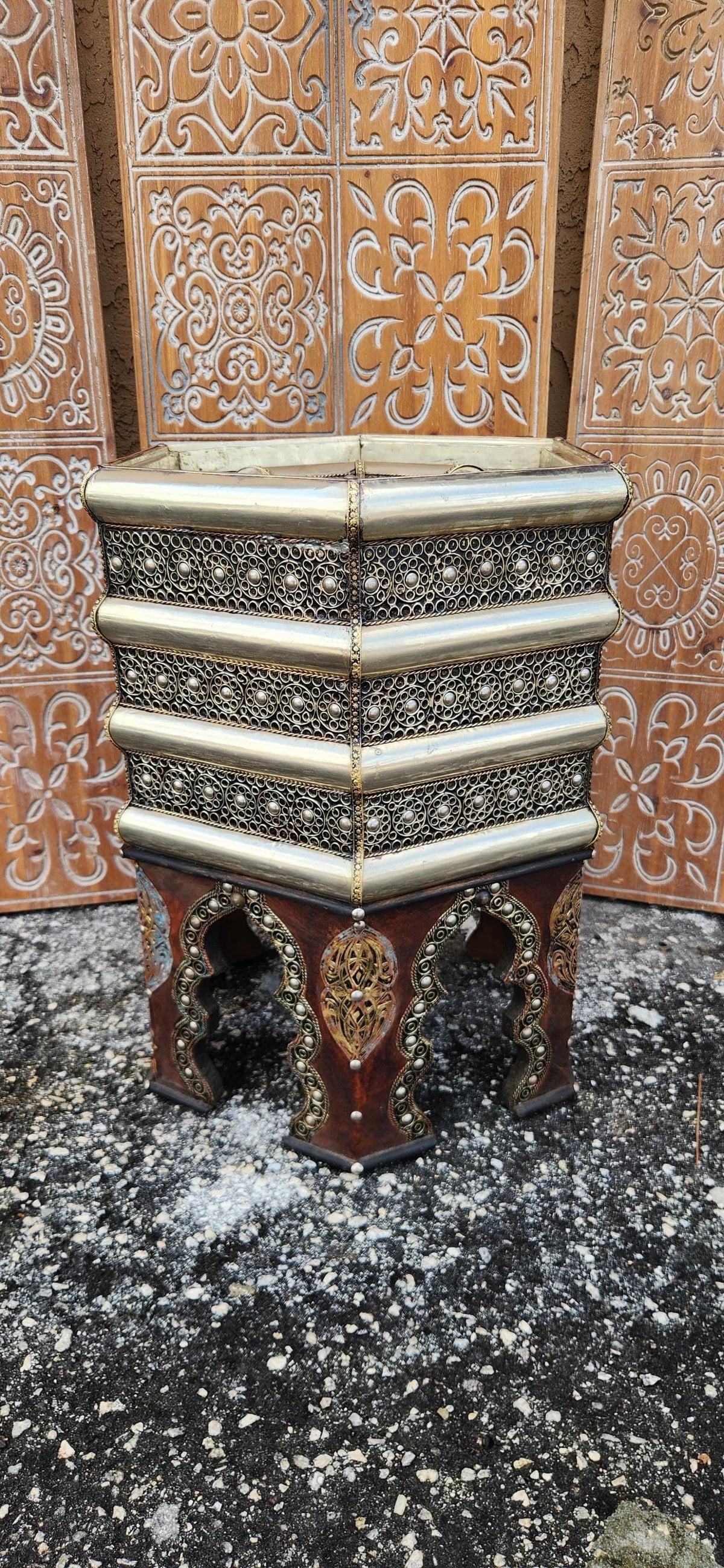 One of a kind Vintage Moroccan silver metal side Table: Handmade coffee table