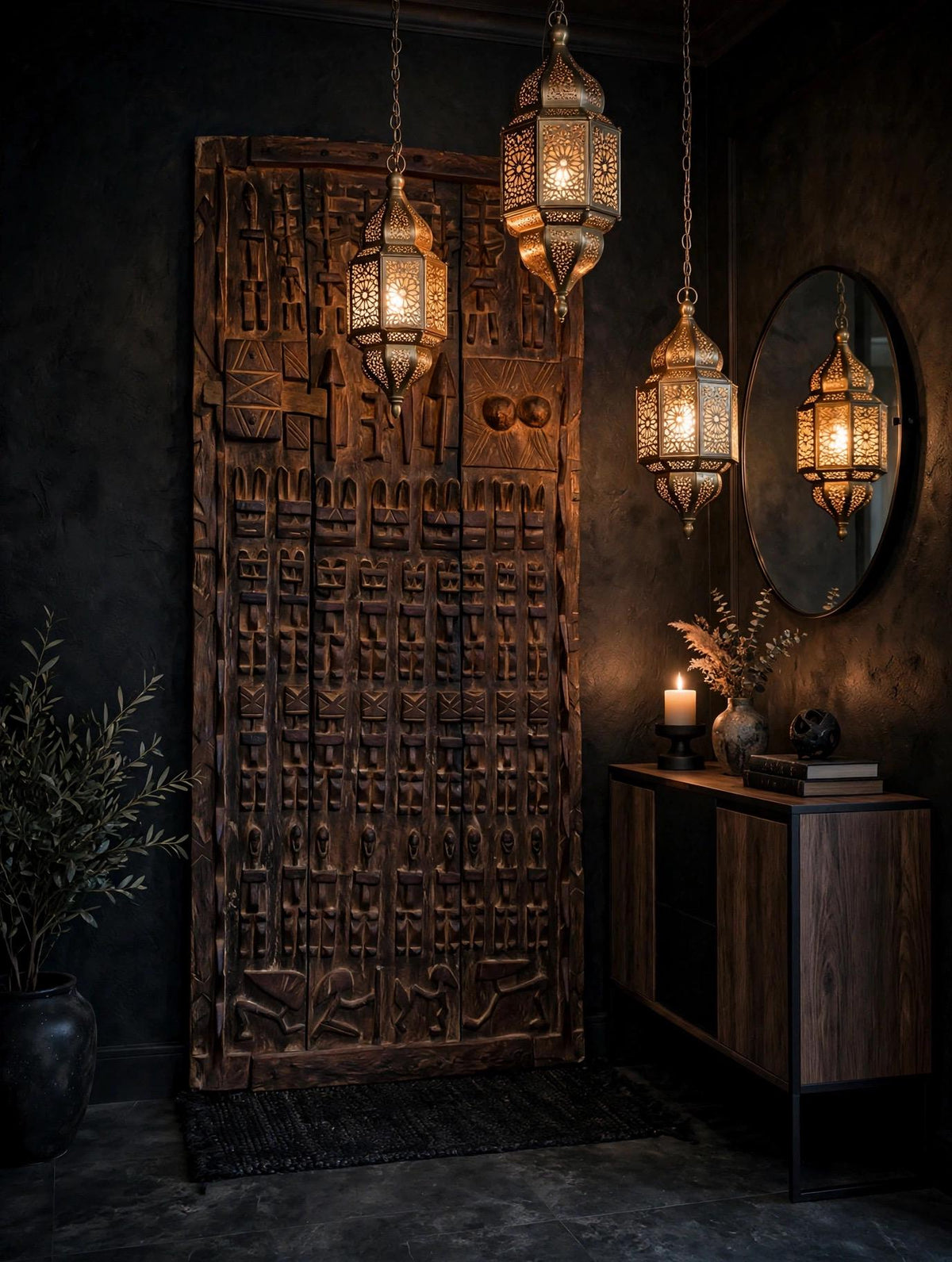 Gallery Wall decor Antique African Dogon Door Panel: Carved Wood Tribal Art (70x30)