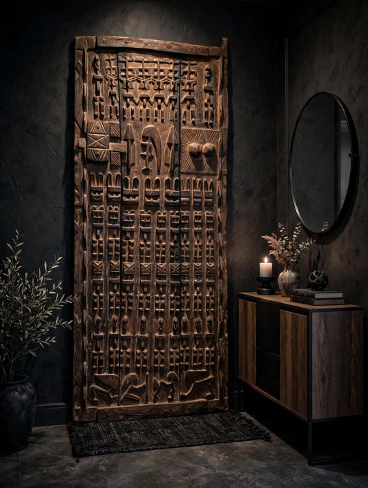 Gallery Wall decor Antique African Dogon Door Panel: Carved Wood Tribal Art (70x30)