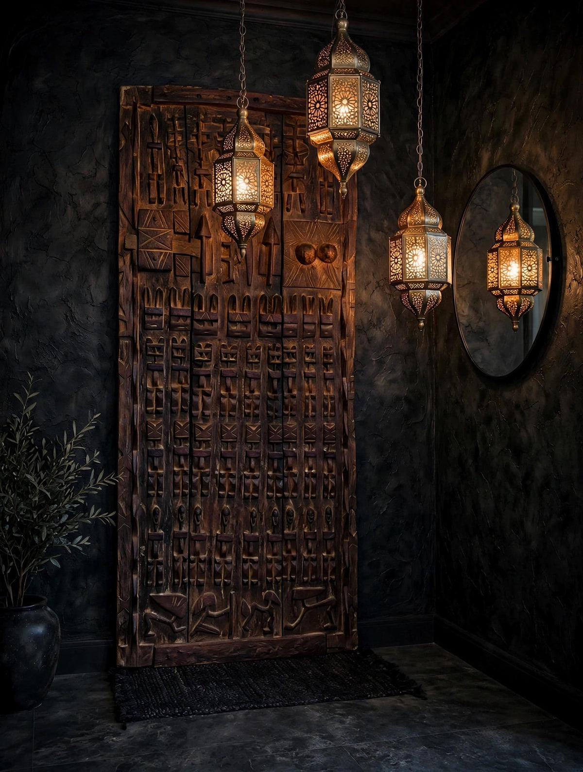 Gallery Wall decor Antique African Dogon Door Panel: Carved Wood Tribal Art (70x30)