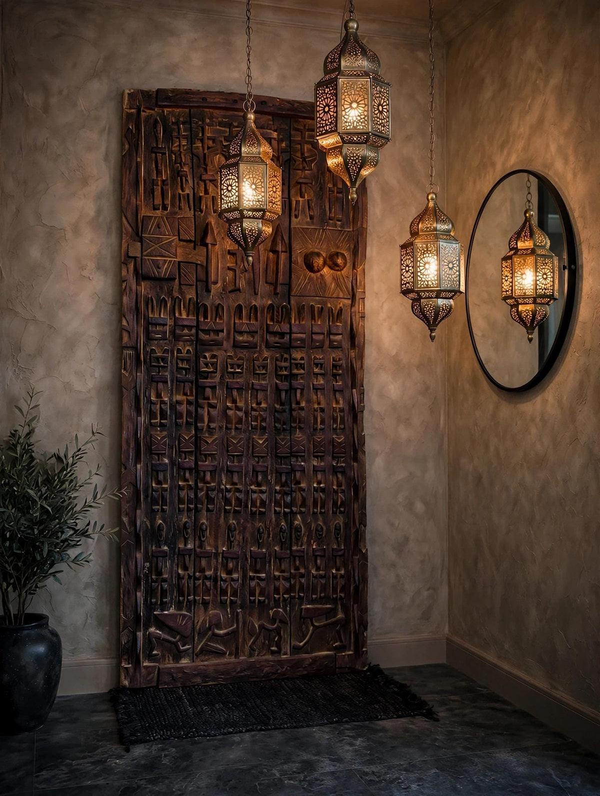 Gallery Wall decor Antique African Dogon Door Panel: Carved Wood Tribal Art (70x30)