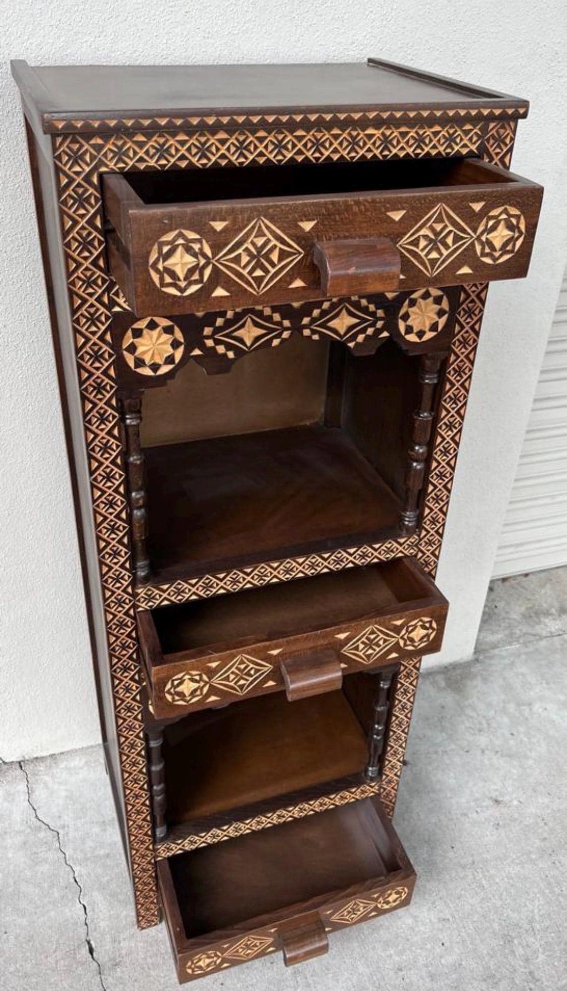 Three drawers Hand carved accent cabinet: Moroccan handcrafted wooden cabinet