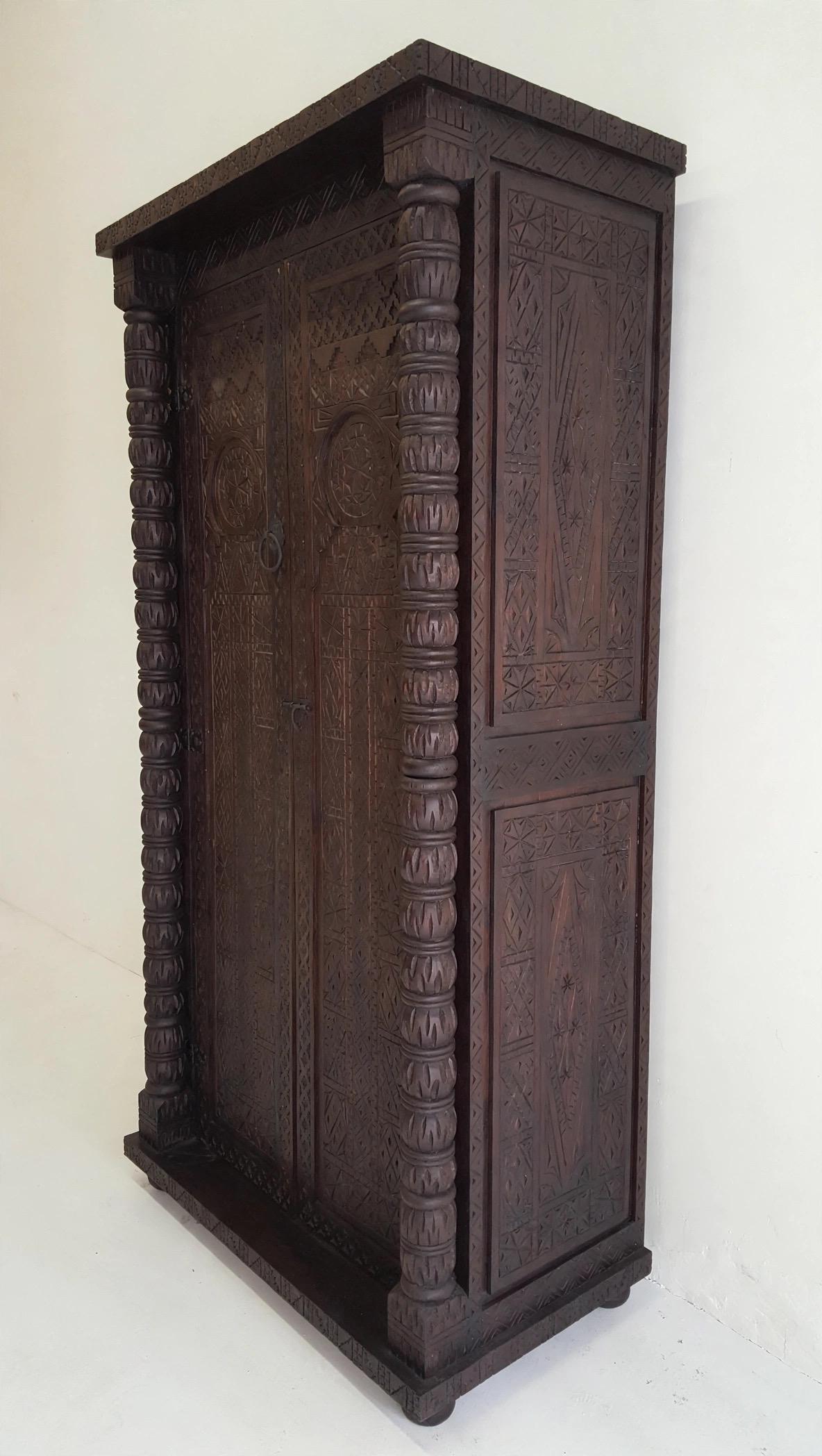 Palace Vintage moroccan berber wooden carved Armoire  39 x 78
