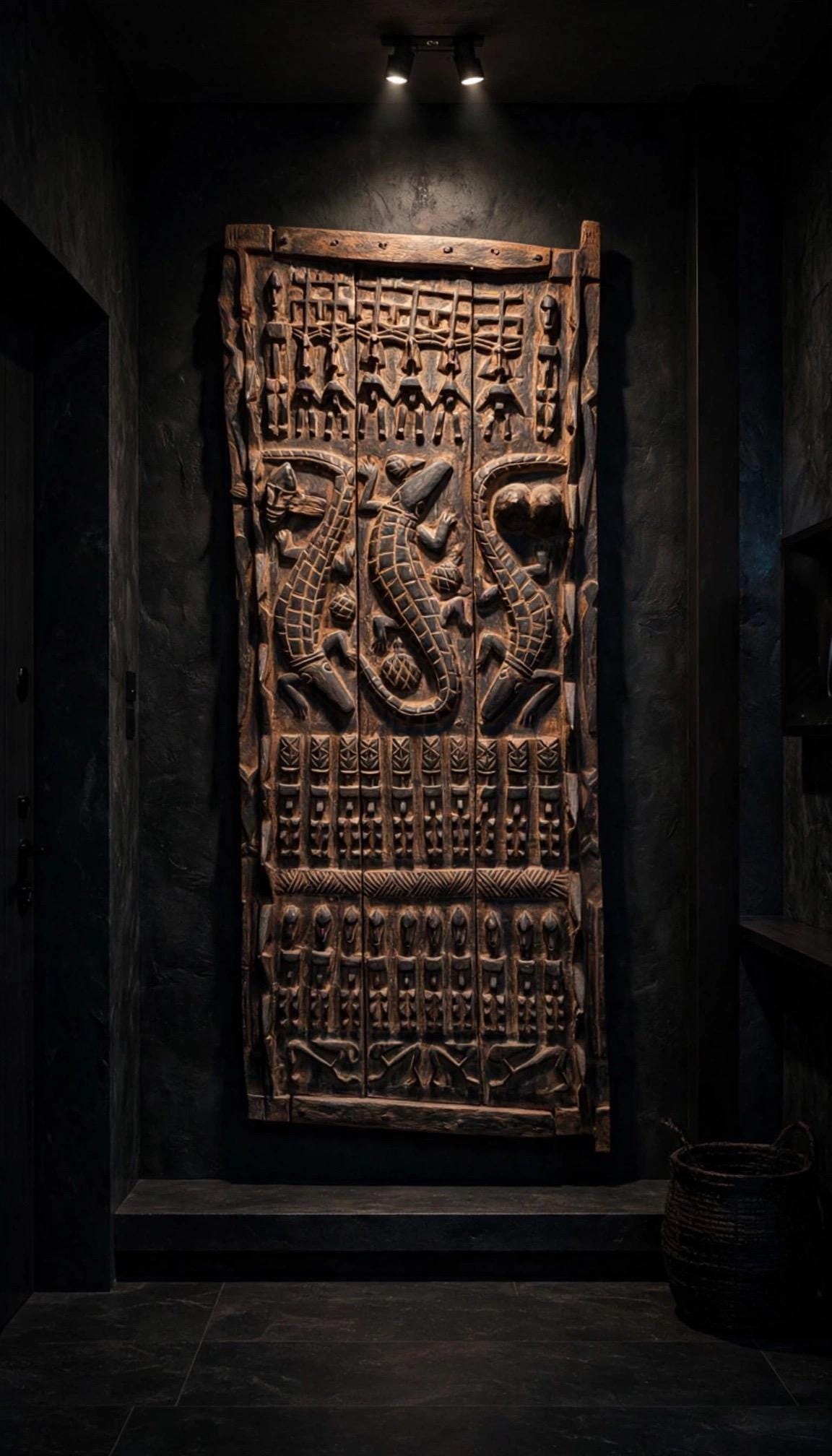 Antique Dogon Door Panel: African Tribal Art, Carved Wood Decor (29x74)