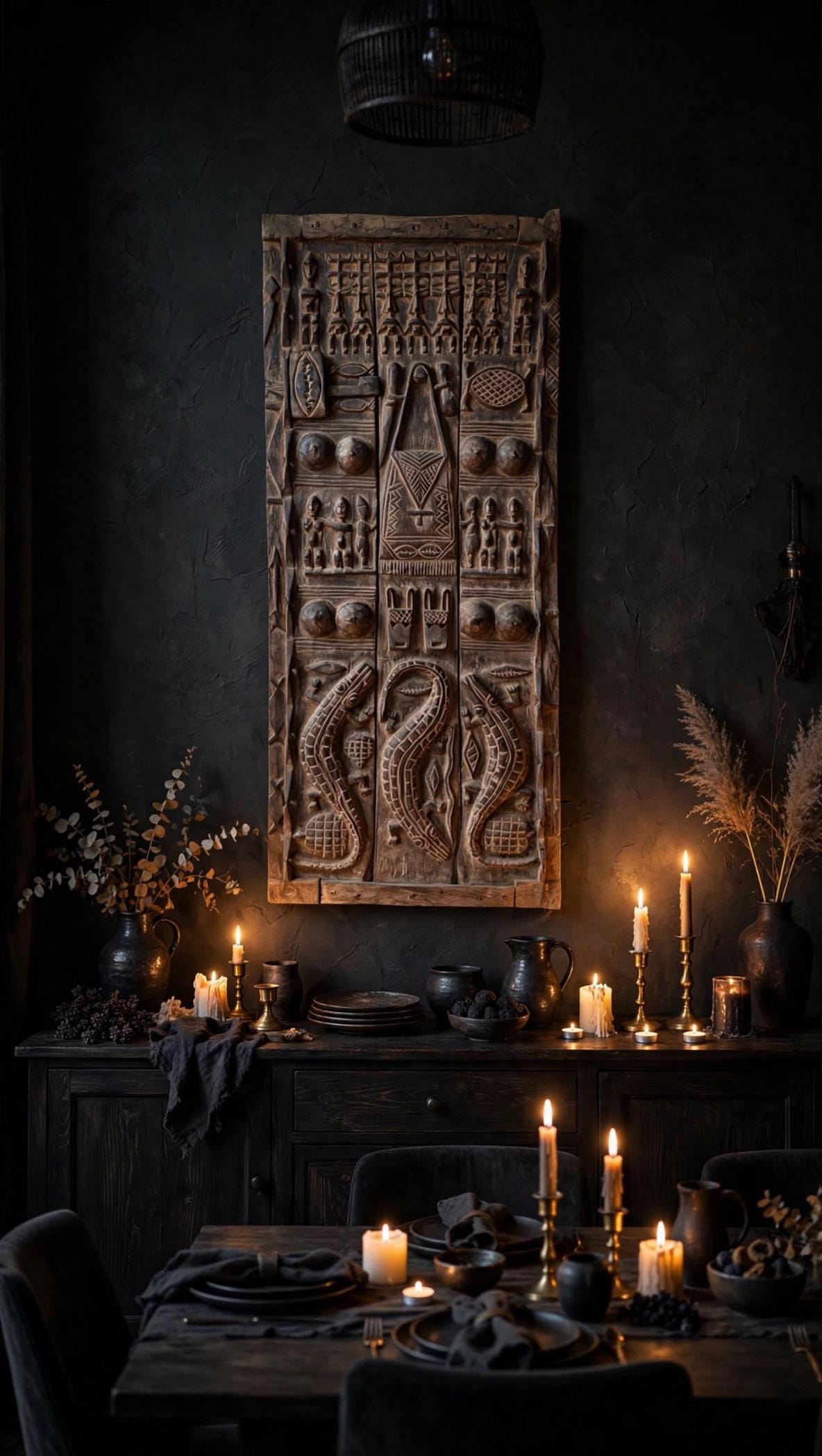 Antique African Dogon Door Panel: Carved Wood Tribal Art (29x74)