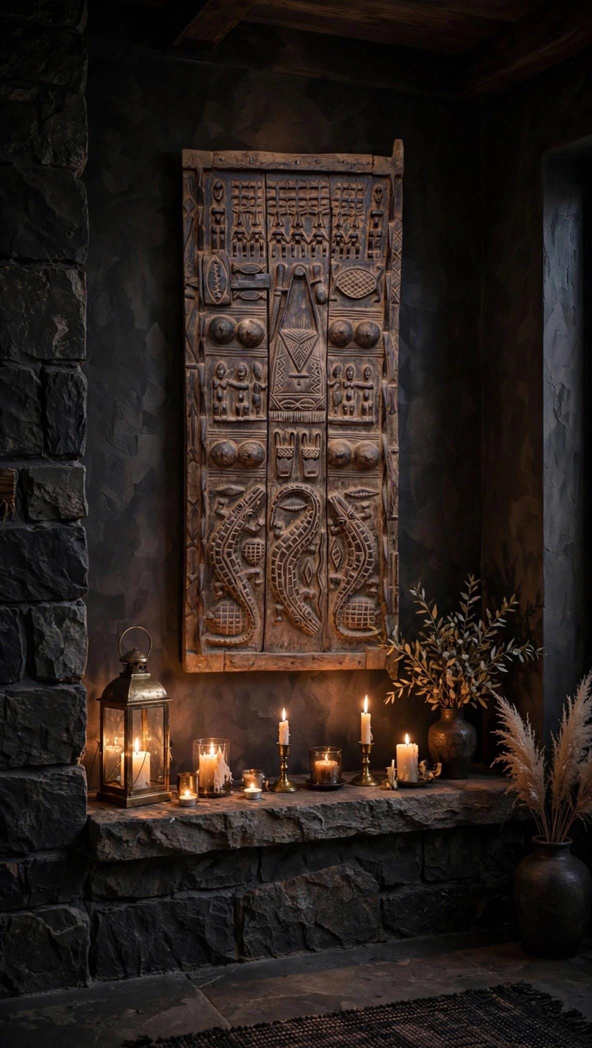 Antique African Dogon Door Panel: Carved Wood Tribal Art (29x74)