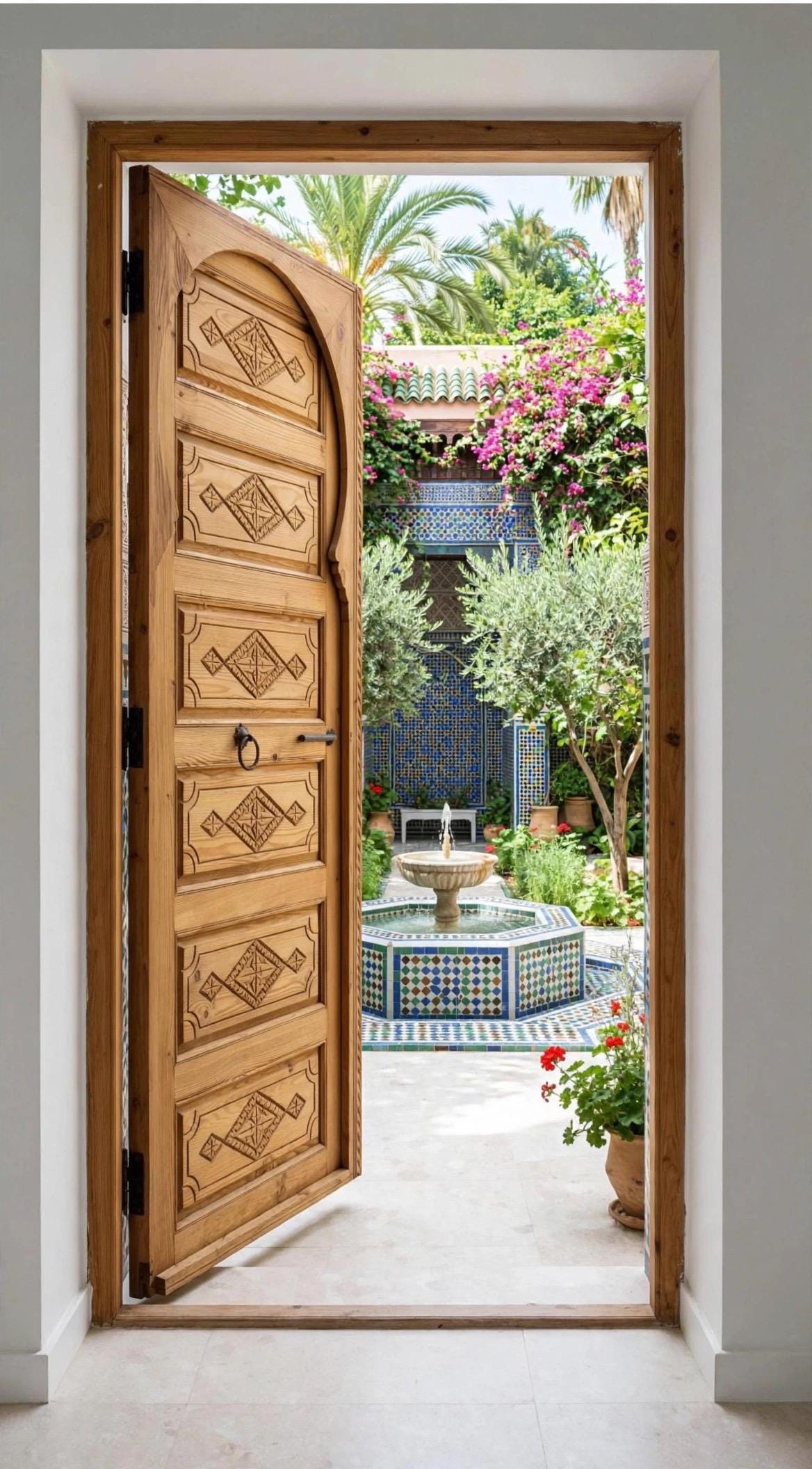 Handmade Carved Cedar Door: Vintage Berber, 80"x34"
