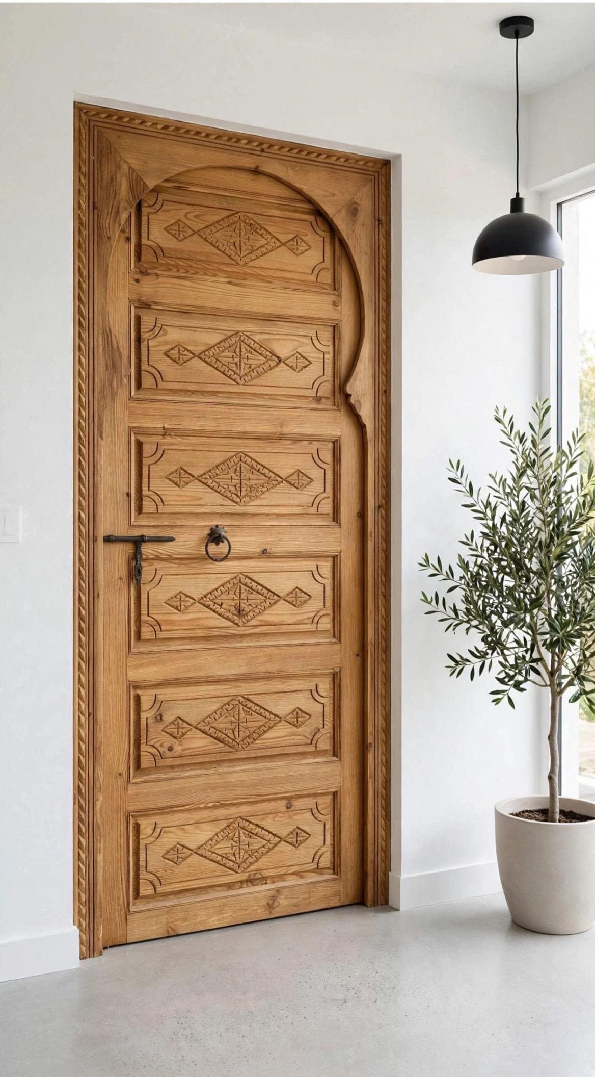 Handmade Carved Cedar Door: Vintage Berber, 80"x34"
