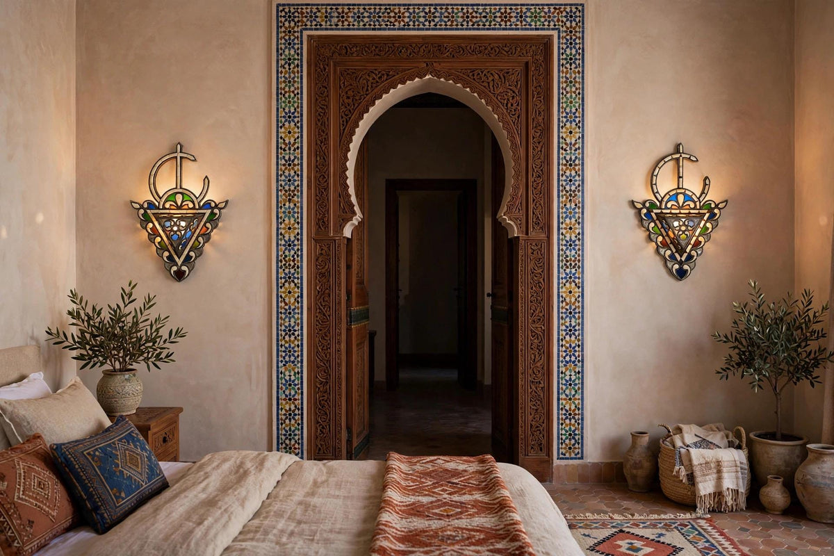 Two Antique Fibula Berber craftsmanship, geometric inlay with intricate chased metalwork. Statement piece