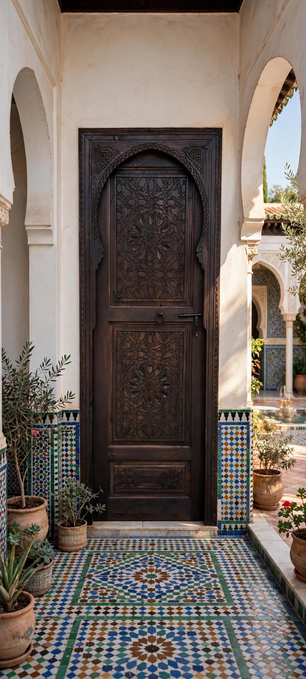 Hand Carved Moroccan Door, Alhambra Moorish Style, 79" x 29"
