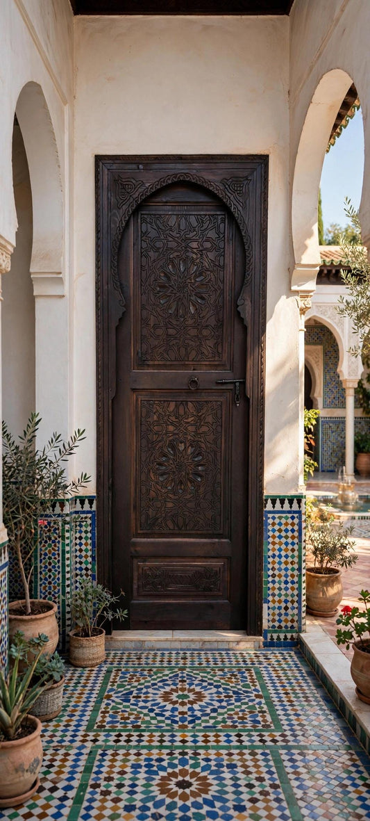 Hand Carved Moroccan Door, Alhambra Moorish Style, 79" x 29"