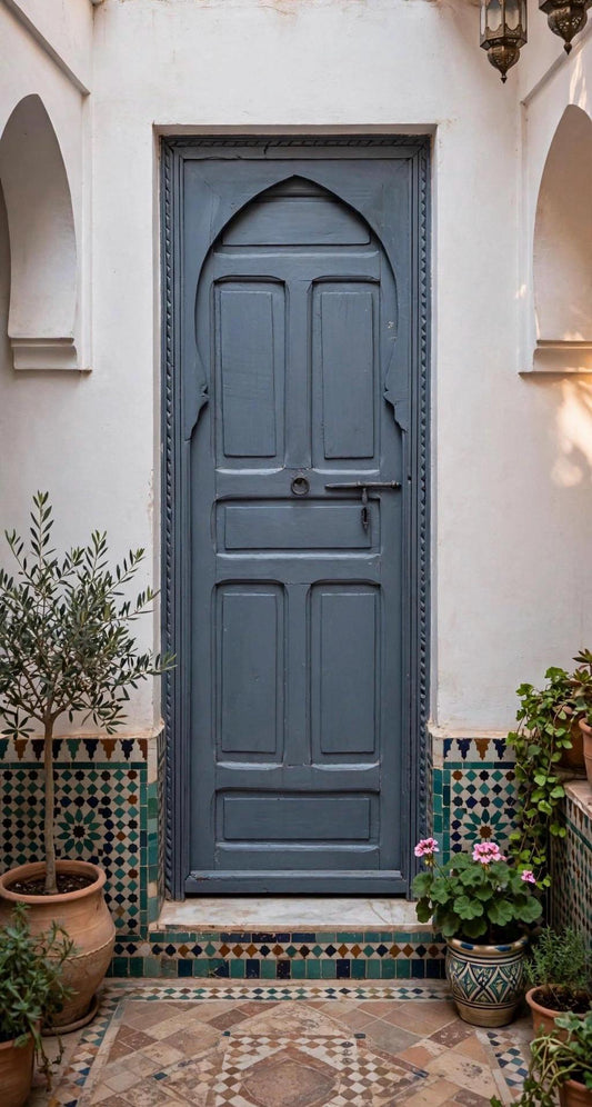 Vintage Grey Moroccan Door, Handmade Moorish Wardrobe, 74"