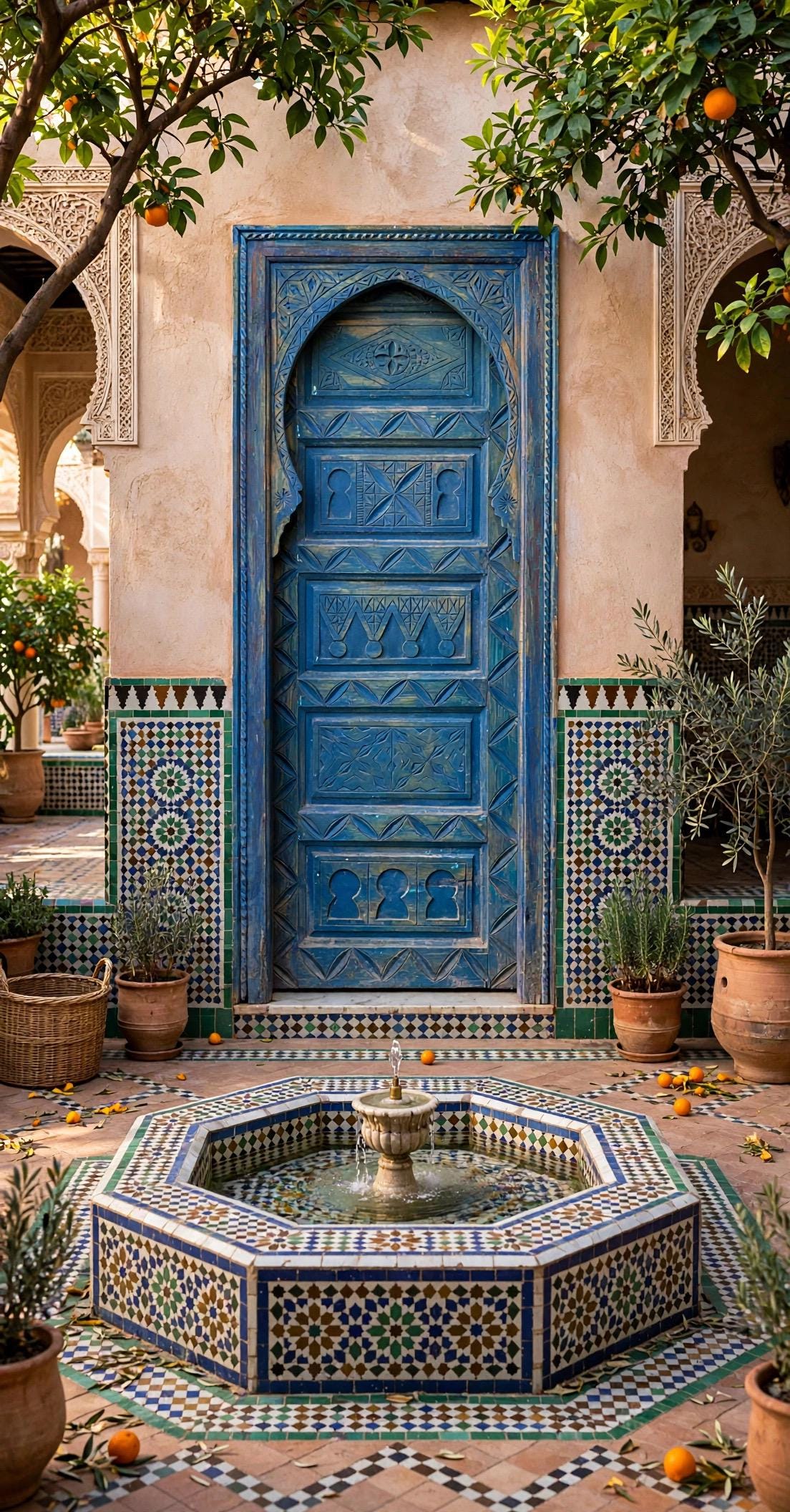 Vintage Carved Blue Door: Moroccan Berber, Handmade Cedar
