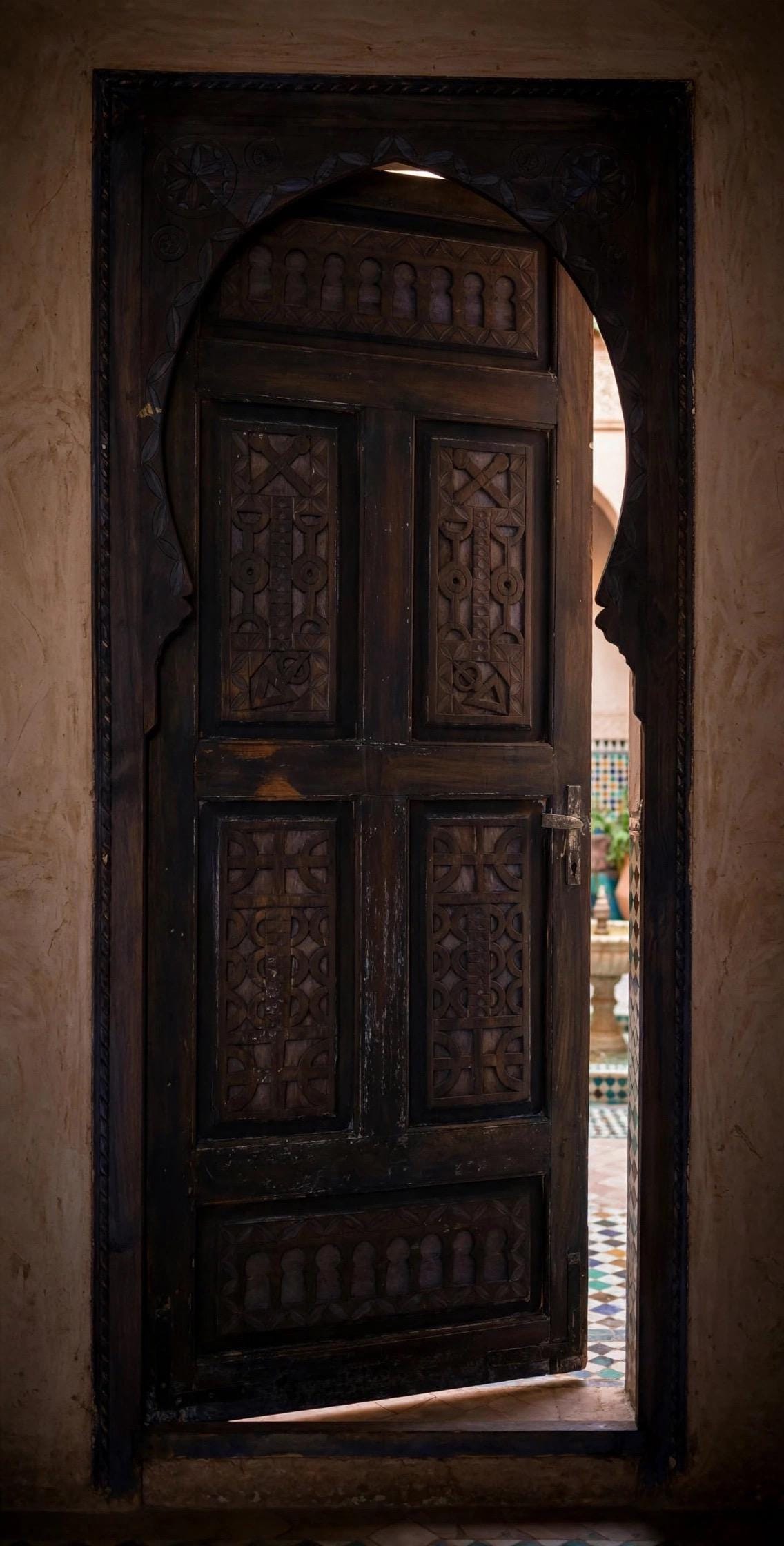 Hand Carved Berber Door: Vintage Moroccan Touareg Cedar Wood (76” x 34”)