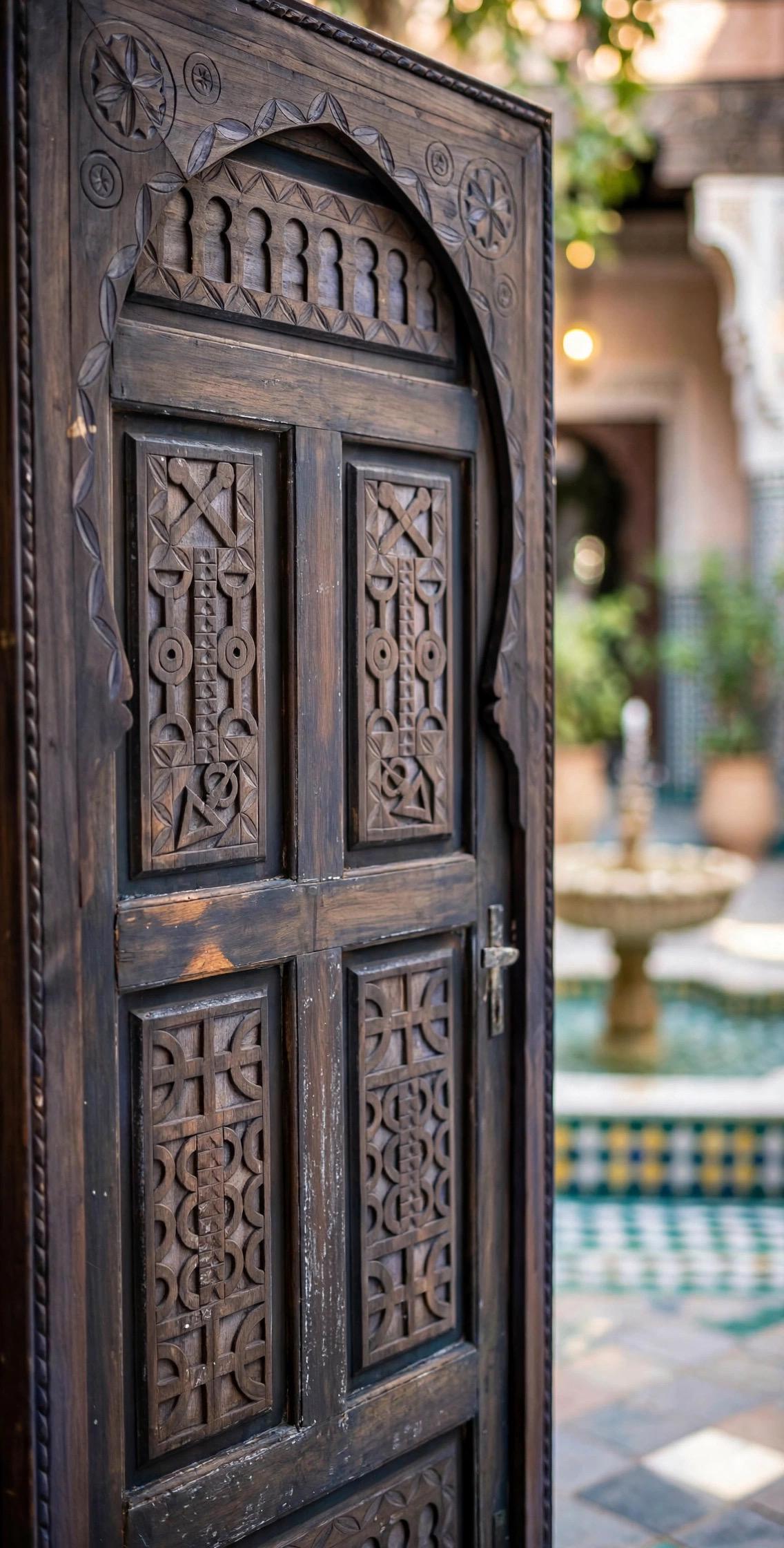 Hand Carved Berber Door: Vintage Moroccan Touareg Cedar Wood (76” x 34”)