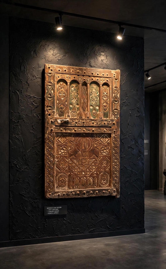 Antique Moroccan Jewish Carved Door, One of a Kind