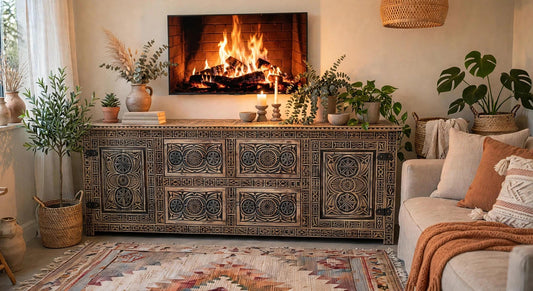 Handmade African Carved Wood Cabinet, Moorish Dresser, 205cm