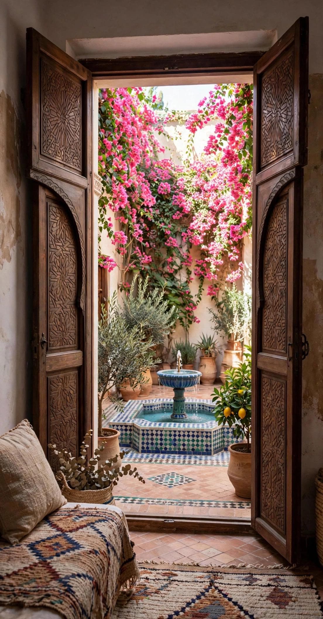 Hand Carved Moroccan Double Door Panels, Cedar Moorish Artwork (104x49)