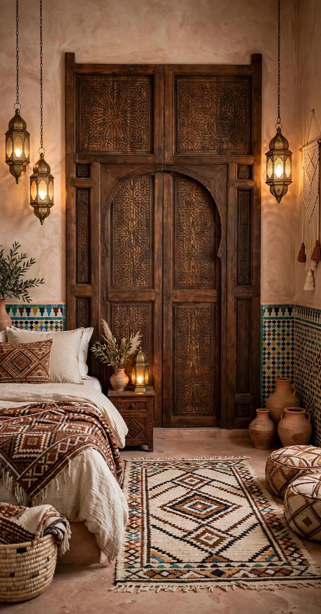 Hand Carved Moroccan Double Door Panels, Cedar Moorish Artwork (104x49)
