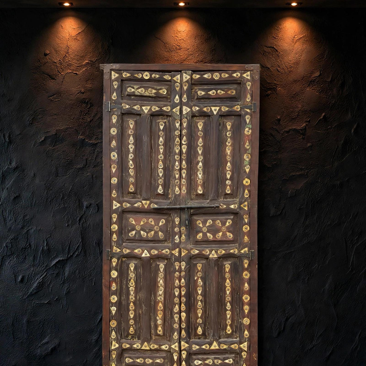 Unique inlay Cedar Door, Antique Moroccan Riad Double Panels