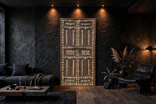 Unique inlay Cedar Door, Antique Moroccan Riad Double Panels
