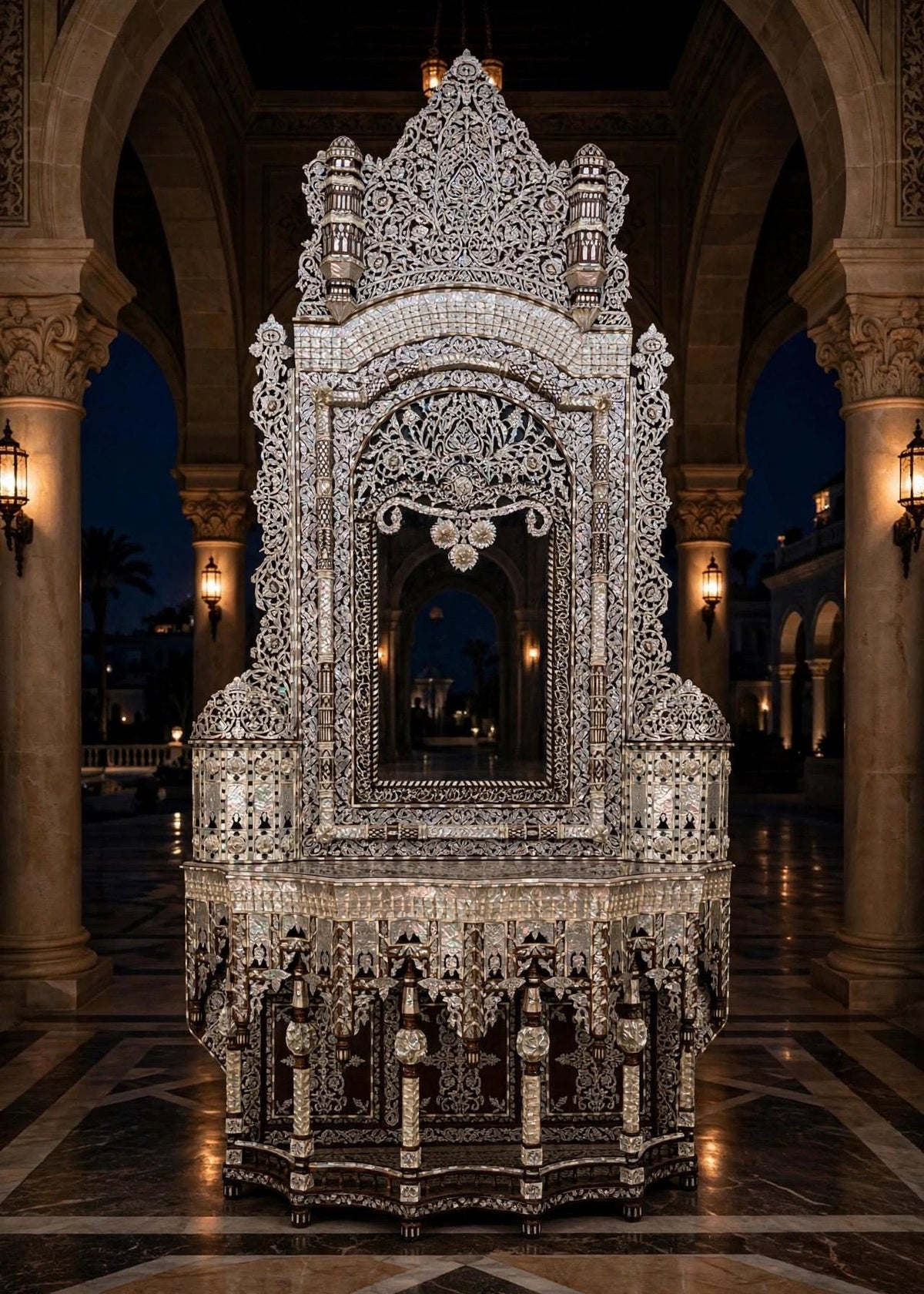 Middle Eastern Mother of Pearl Inlay Console Table with Mirror