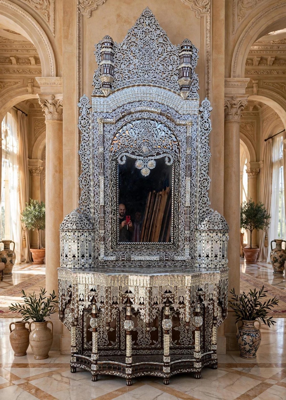 Middle Eastern Mother of Pearl Inlay Console Table with Mirror