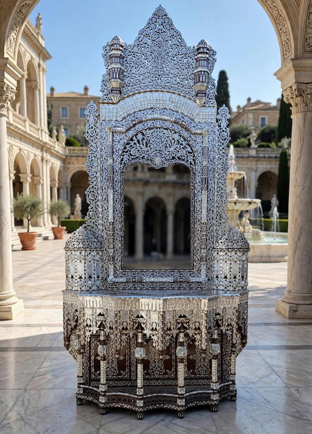 Middle Eastern Mother of Pearl Inlay Console Table with Mirror