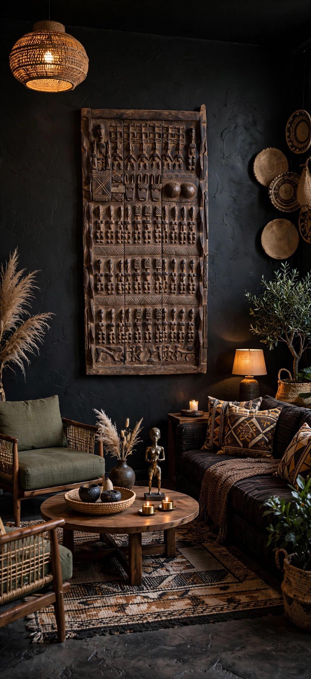 Wall decor Antique African Dogon Door Panel: Carved Wood Tribal Art (74x32)