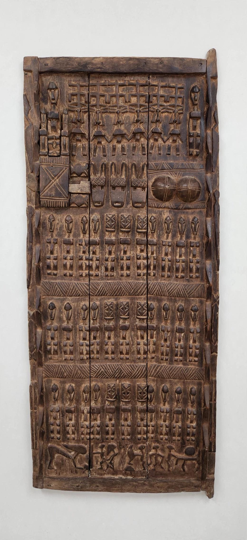 Wall decor Antique African Dogon Door Panel: Carved Wood Tribal Art (74x32)