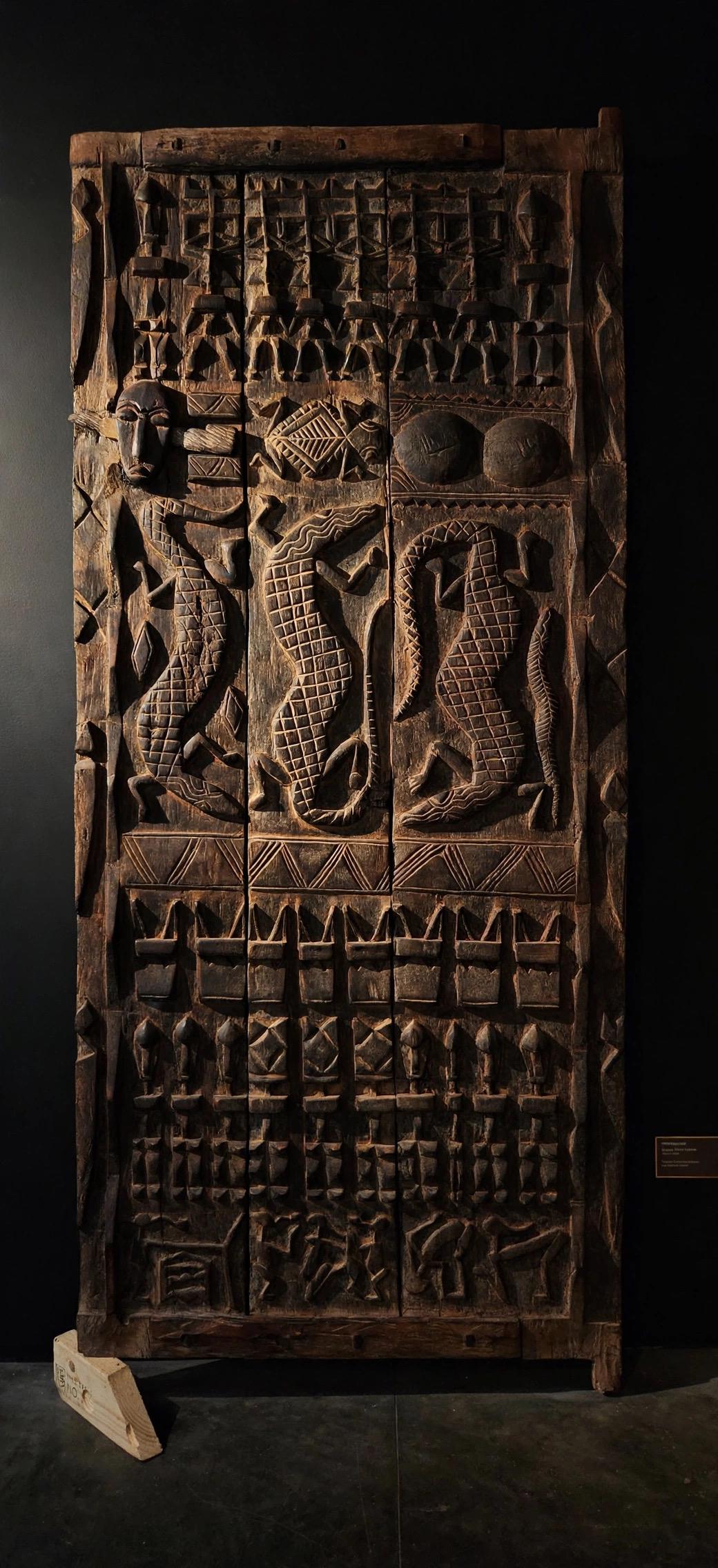 Unique Wall decor Antique African Dogon Granary Door Panel: Carved Wood Tribal Art (76x34)